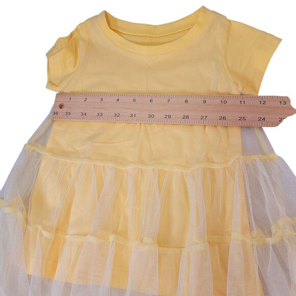 Girl's Short Sleeve Crew Neck Summer Casual Dress Yellow Size 2T - Picture 6 of 7